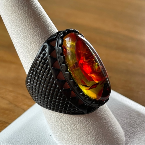 Other - HP🎉MEN’S or unisex punk style black band with orange & yellow acrylic ring
